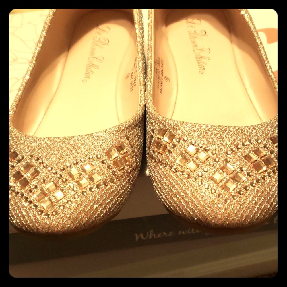DeBlossom Collection-Lynn. Peach rhinestone flats.